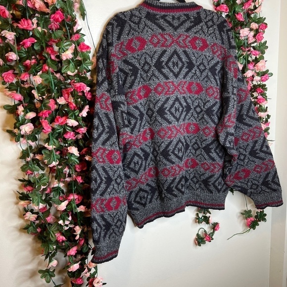 🌹Winona Knits Gray Red Crewneck Sweater Grandpa Sweater Bold Casual Large Wool - Picture 3 of 6